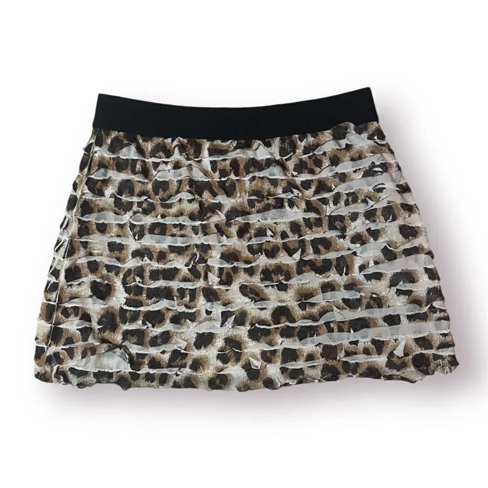 Justice Leopard Print Tiered Ruffle Skort Mini Skirt Black Brown Girls 7